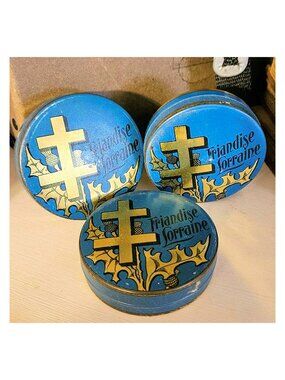 Vintage French Friandise Lorraine Tin Sweets Candy Box Lorraine Cross Thistle